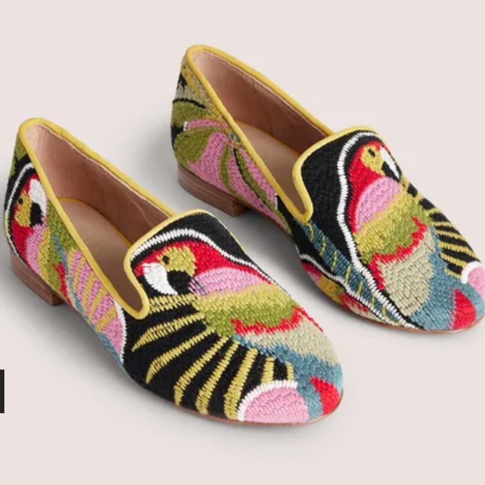 Boden Colorful Parrot Embroidered Loafers